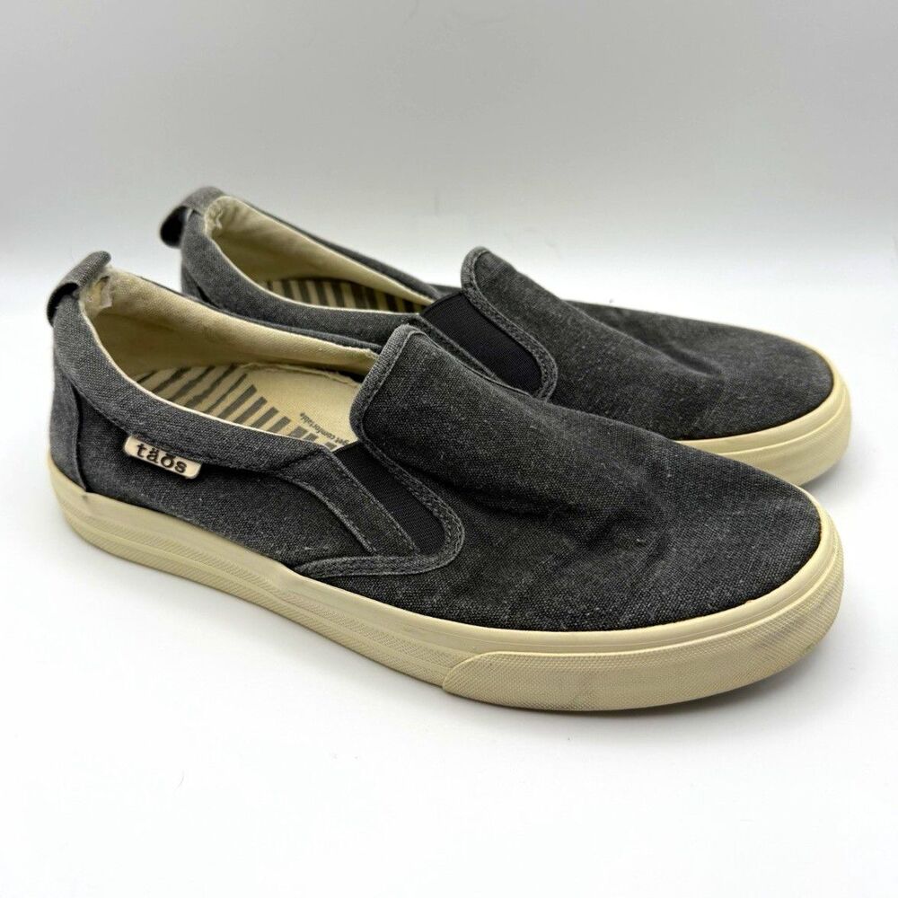 Taos Rubber Soul Women's Slip On Sneakers Charcoal Gray Canvas Size 8